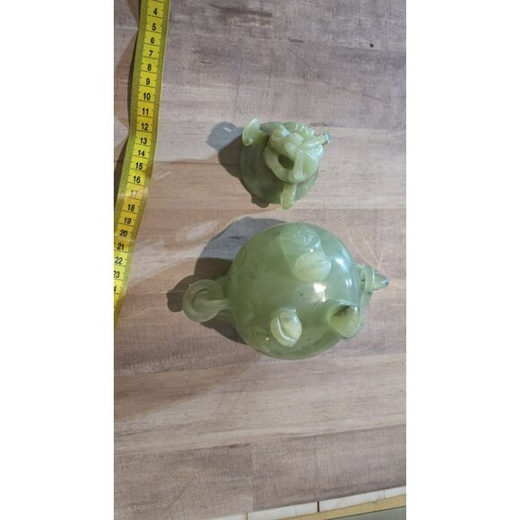 Vintage Asian Jade Like Hand Carved Incense Burner with Lid Chinese Art - Picture 5 of 7